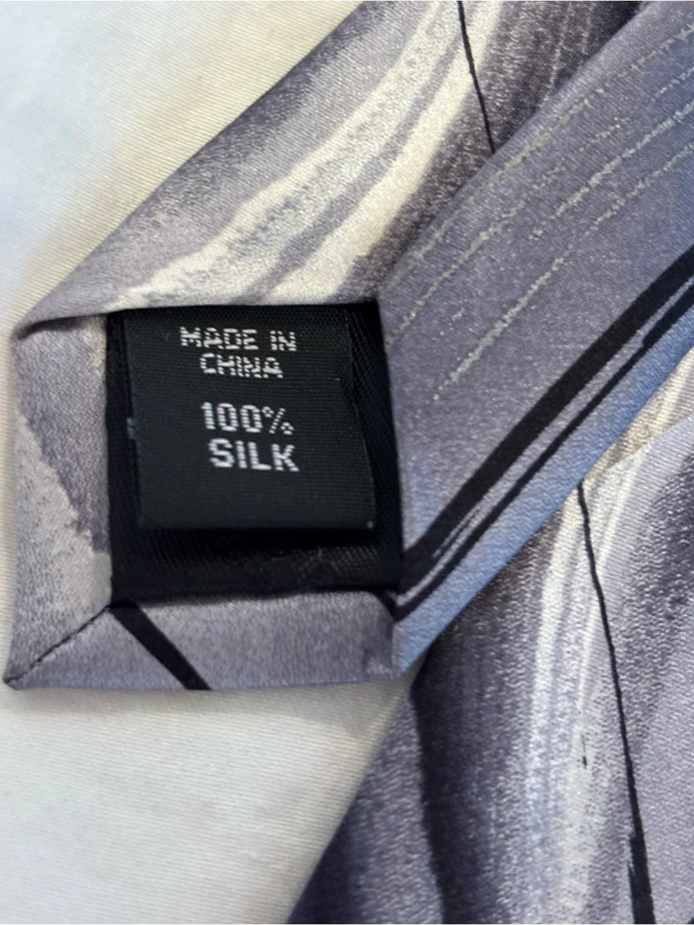 Garcia Two Guards 100% Silk Gray Abstract Tie + Rhinestone Telephone Brooch